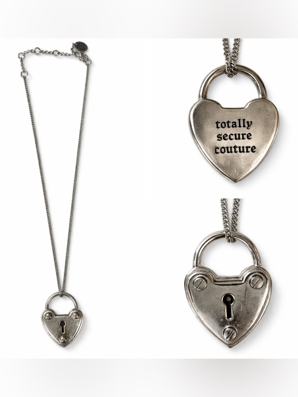 Juicy Couture silvertone heart necklace pendant- totally secure couture.